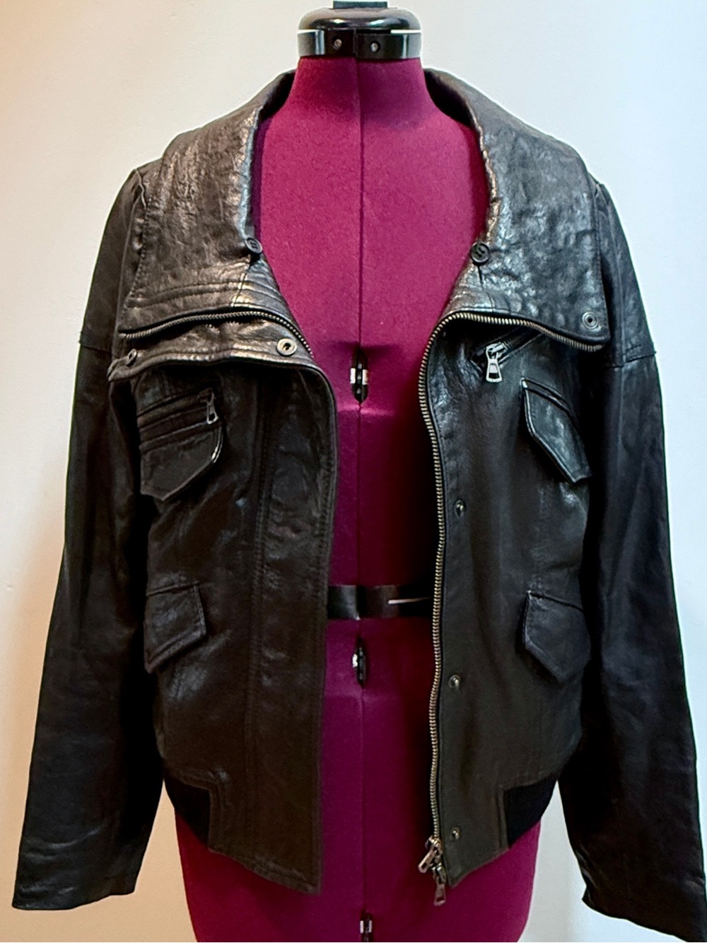 Theory Black Leather Jacket, size M